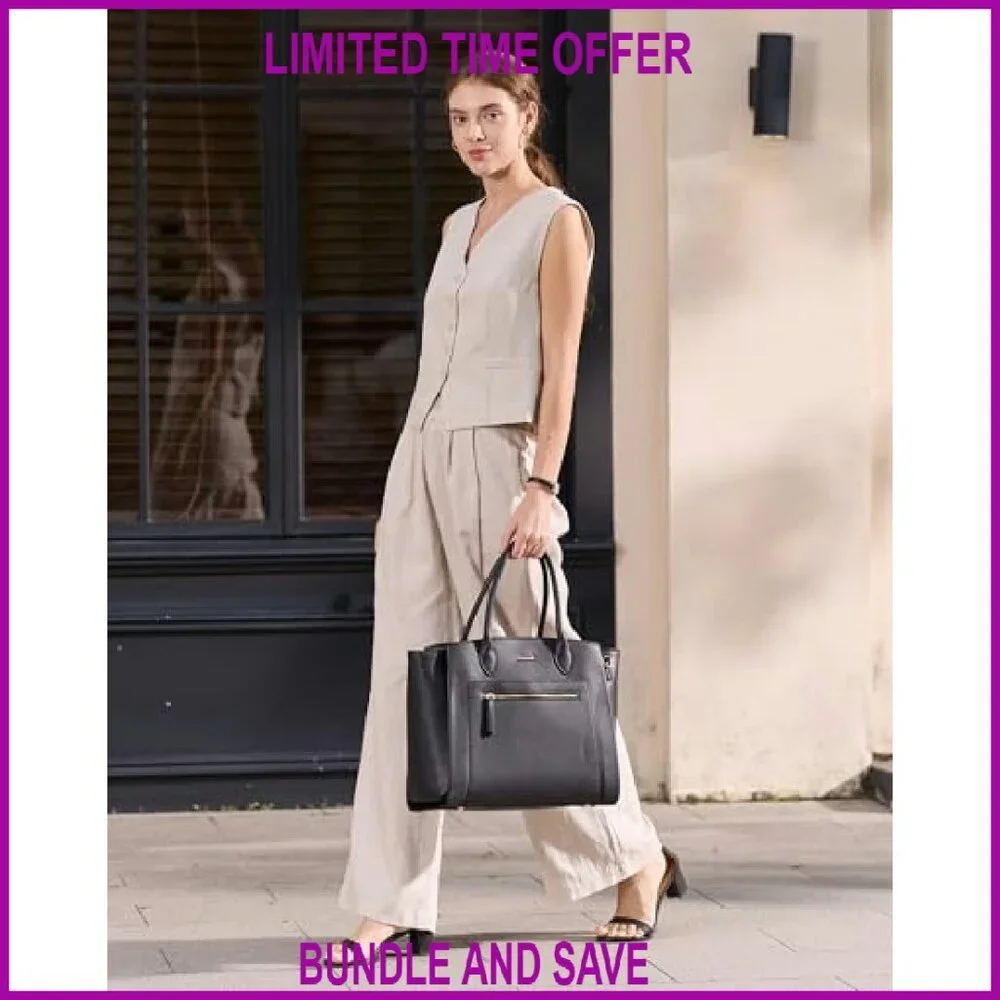 Vegan Leather Laptop Tote Bag for Women - 15.6 Inch Work Briefcase Purse